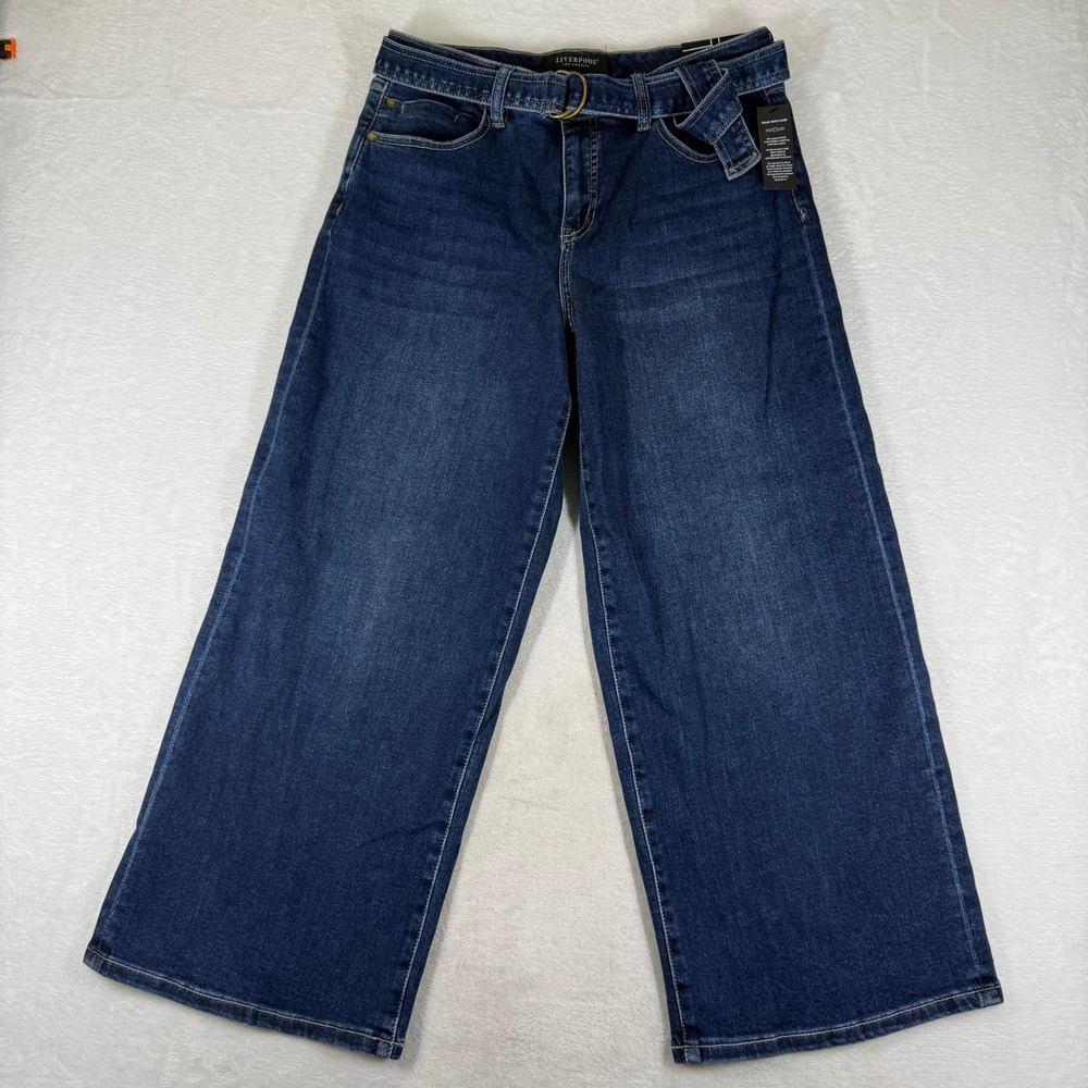 Liverpool Los Angeles Wide Leg Crop Belted Jeans Dark Wash Size 10/30 New